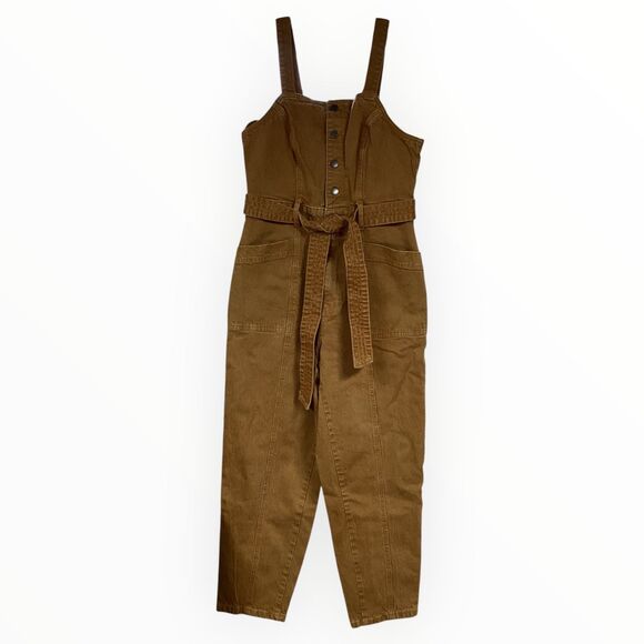 Universal‎ Thread Brown Sleeveless Belted Button Front Jumpsuit - Picture 1 of 4